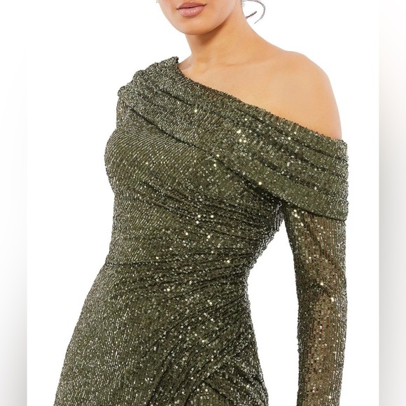NWT Ieena for Mac Duggal One Shoulder Sequin Long Sleeve Midi Dress 6 - Picture 3 of 7